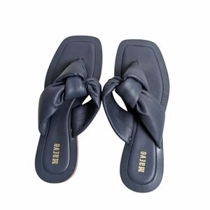 Anthropologie Maeve Puffy Knotted Leather Sandals Size 6 Navy Blue Beachy